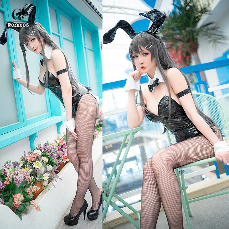 Sakurajima Mai Costume Sexy Bunny Cosplay Leather Jumpsuit
