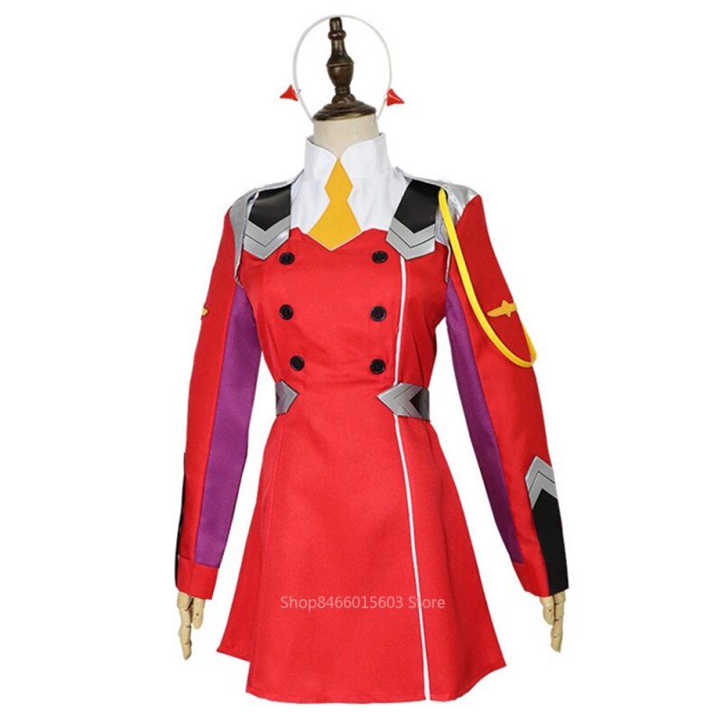 Zero Two Cosplay Costume DARLING In The FRANXX Dress Uniform Set Headwear Wig