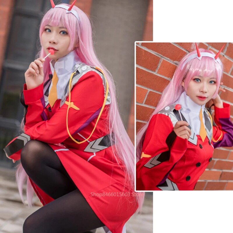 Zero Two Cosplay Costume DARLING In The FRANXX Dress Uniform Set Headwear Wig