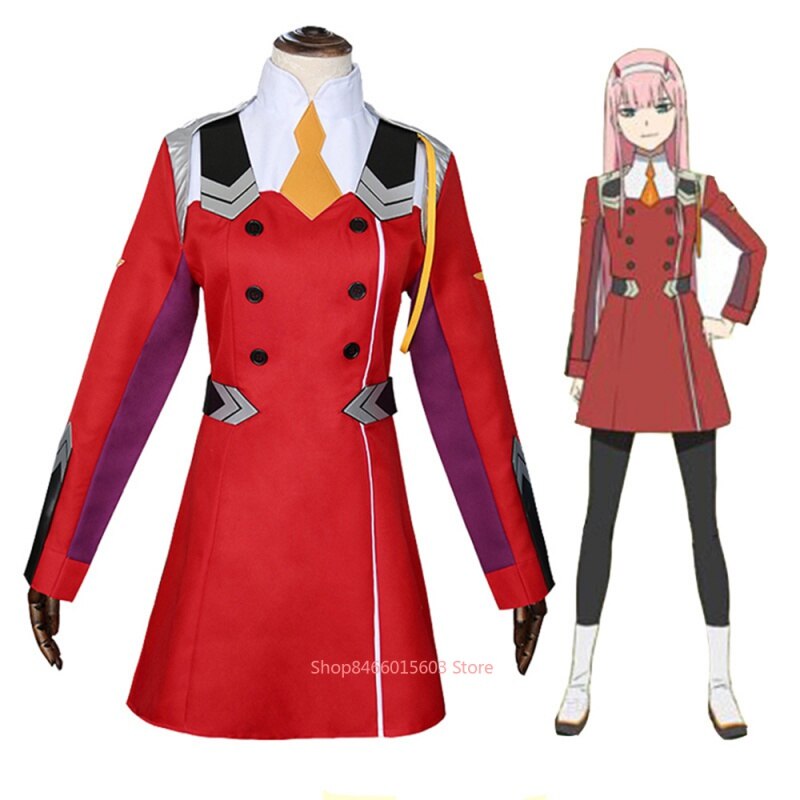 Zero Two Cosplay Costume DARLING In The FRANXX Dress Uniform Set Headwear Wig
